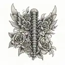 realistic scoliosis spine tattoo with flowers simplistic and wings tattoo design idea