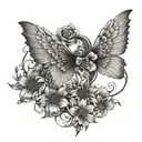 realistic scoliosis spine tattoo with flowers simplistic and wings tattoo design idea