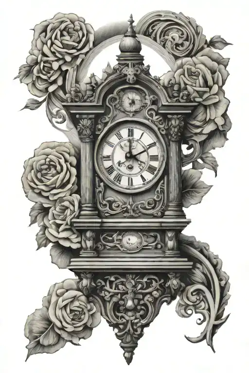 grandfather clock tower tattoo design idea