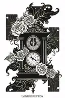 grandfather clock surrounded tattoo design idea