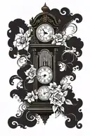 grandfather clock surrounded tattoo design idea