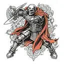 Design a neotraditional tattoo showcasing a fierce battle scene inspired by Berserk and featuring Skull Knight tattoo design idea
