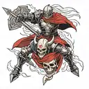 Design a neotraditional tattoo showcasing a fierce battle scene inspired by Berserk and featuring Skull Knight tattoo design idea