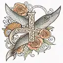 Im creating a forearm tattoo with a cross, a little fish, a girls name callie and my last name Kekua tattoo design idea