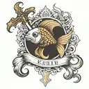 Im creating a forearm tattoo with a cross, a little fish, my girls name name callie and my last name Kekua tattoo design idea