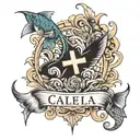 Im creating a forearm tattoo with a cross, a little fish, my girls name name callie and my last name Kekua tattoo design idea