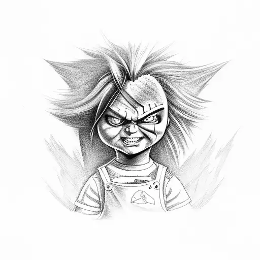 chucky and his bride half and half face  tattoo design idea