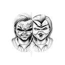 chucky and his bride half and half face  tattoo design idea