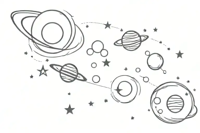 Moon and Planets Galaxy Space Stars Meteors tattoo design idea