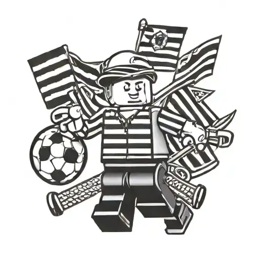 lego soccer referee with linesman flags tattoo design idea
