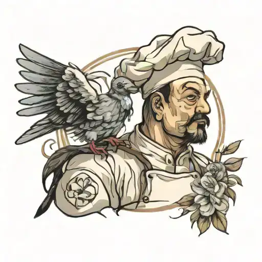 Chef and Pigeon tattoo design idea