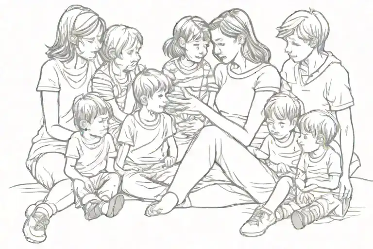 mom with 4 boys sitting tattoo design idea