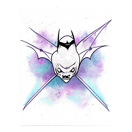 badass Bat in purple colours tattoo design idea