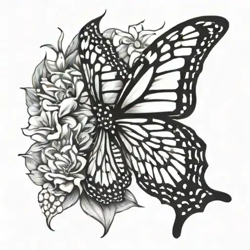 monarch butterfly flying tattoo design idea
