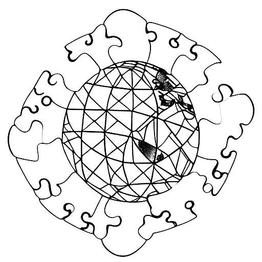 A globe with puzzle pieces, representing a world full of challenges and opportunities tattoo design idea