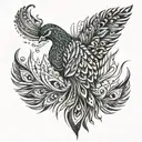 Phoenix rising peacock feather tattoo design idea