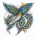 Phoenix rising peacock feather tattoo design idea