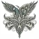 Phoenix rising peacock feather tattoo design idea