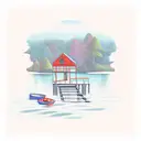 lake scene with dock and ladder tattoo design idea