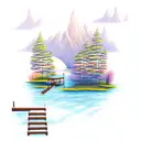 lake scene with dock and ladder tattoo design idea