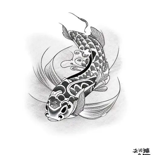 pez koi, soledad, musica y alchol  tattoo design idea