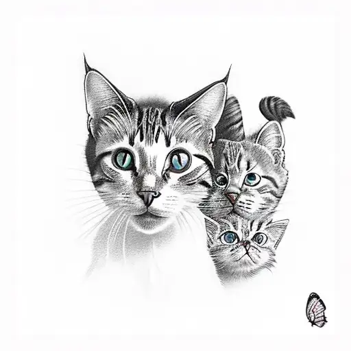 three cats with a butterfly tattoo design idea