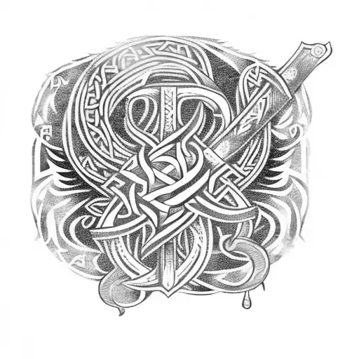 viking rose and viking sword nordic tattoo design idea