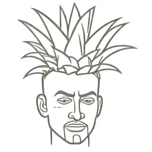 Simple pineapple coming out of mans head - silhoutte tattoo design idea