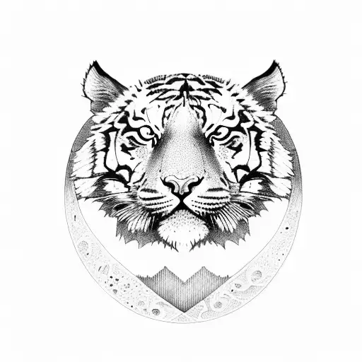 tiger with moon tattoo design idea