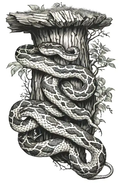 snake wrapped around tree trunk tattoo design idea