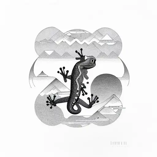 gecko With Mountains and Outer Space tattoo design idea