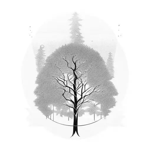 silhouette of forest with 10-7-23 in roman numerals  tattoo design idea