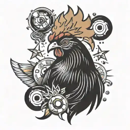 Chicken ans Cosmic energy tattoo design idea