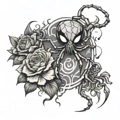 phantom troupe spider with the number 3 with carnation flowers and flames  tattoo design idea