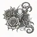phantom troupe spider with the number 3 with carnation flowers and flames  tattoo design idea