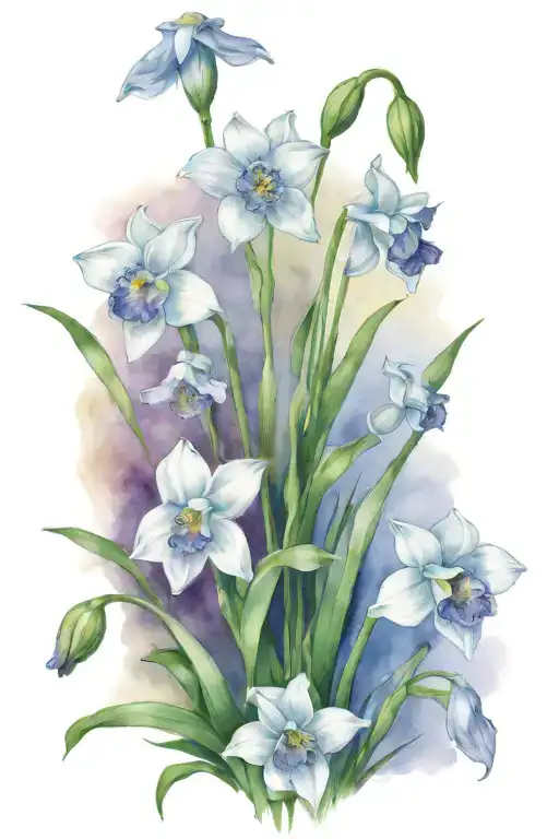 narcissus poppy violet snowdrops bouquet tattoo tattoo design idea