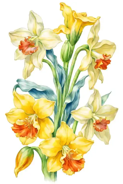 poppy, snowdrop violet narcissus bouquet tattoo tattoo design idea