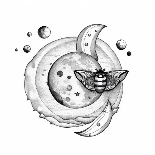 moon phases with moth  tattoo design idea