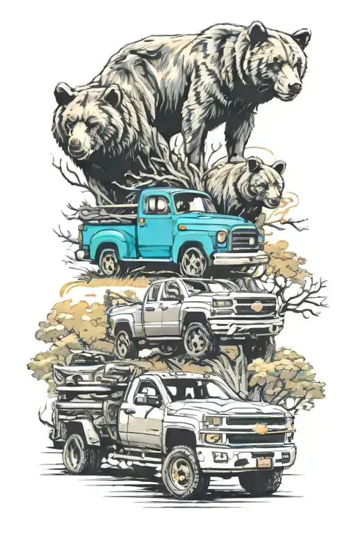 trees, Chevy logo, bear paw, hound, john deer tractor tattoo design idea