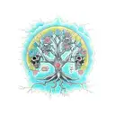 tree of life, half dead, half alive, blue colour, skulls, coi tattoo design idea