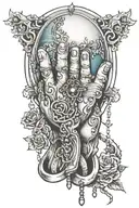 praying hands with rosary tattoo design idea