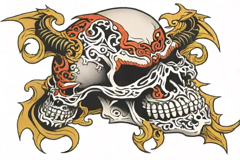 skull fangs and teeth mask tattoo design idea