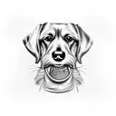 A realistic portrait of a dog with a passport in its mouth tattoo design idea