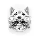 A realistic portrait of a dog with a passport in its mouth tattoo design idea