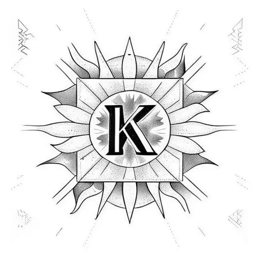 sun rays with letter K and number 18 tattoo design idea