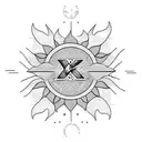 sun rays with letter K and number 18 tattoo design idea
