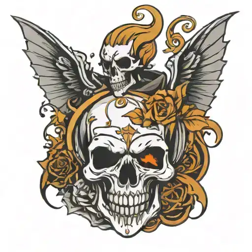 Incorporate Avenged Sevenfold lyrics into a design of a mobile legend hero in a neotraditional style tattoo tattoo design idea
