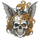 Incorporate Avenged Sevenfold lyrics into a design of a mobile legend hero in a neotraditional style tattoo tattoo design idea