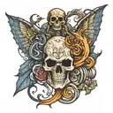 Incorporate Avenged Sevenfold lyrics into a design of a mobile legend hero in a neotraditional style tattoo tattoo design idea