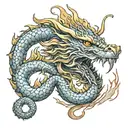 golden dragon breathing fire tattoo design idea